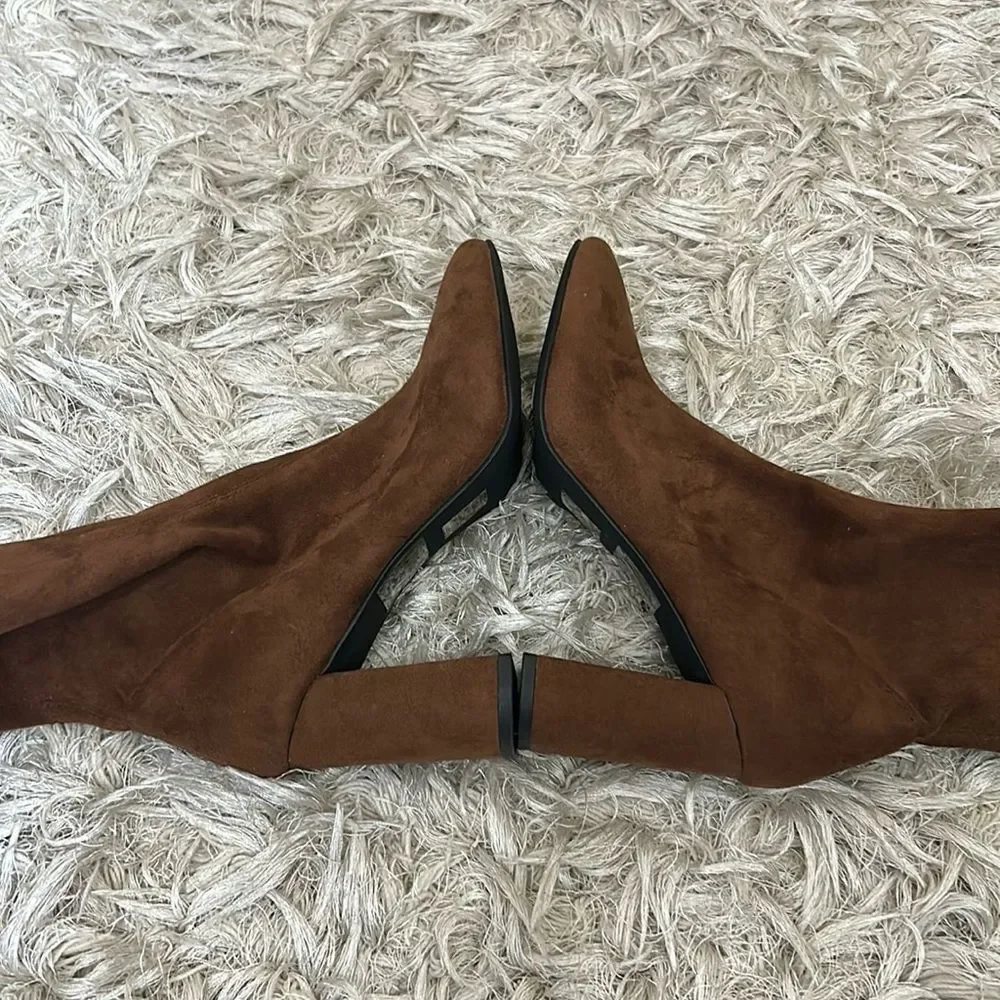 NWOB Jeffrey Campbell Parisah-2 Over The Knee Heeled Boots Brown Suede Sz 9